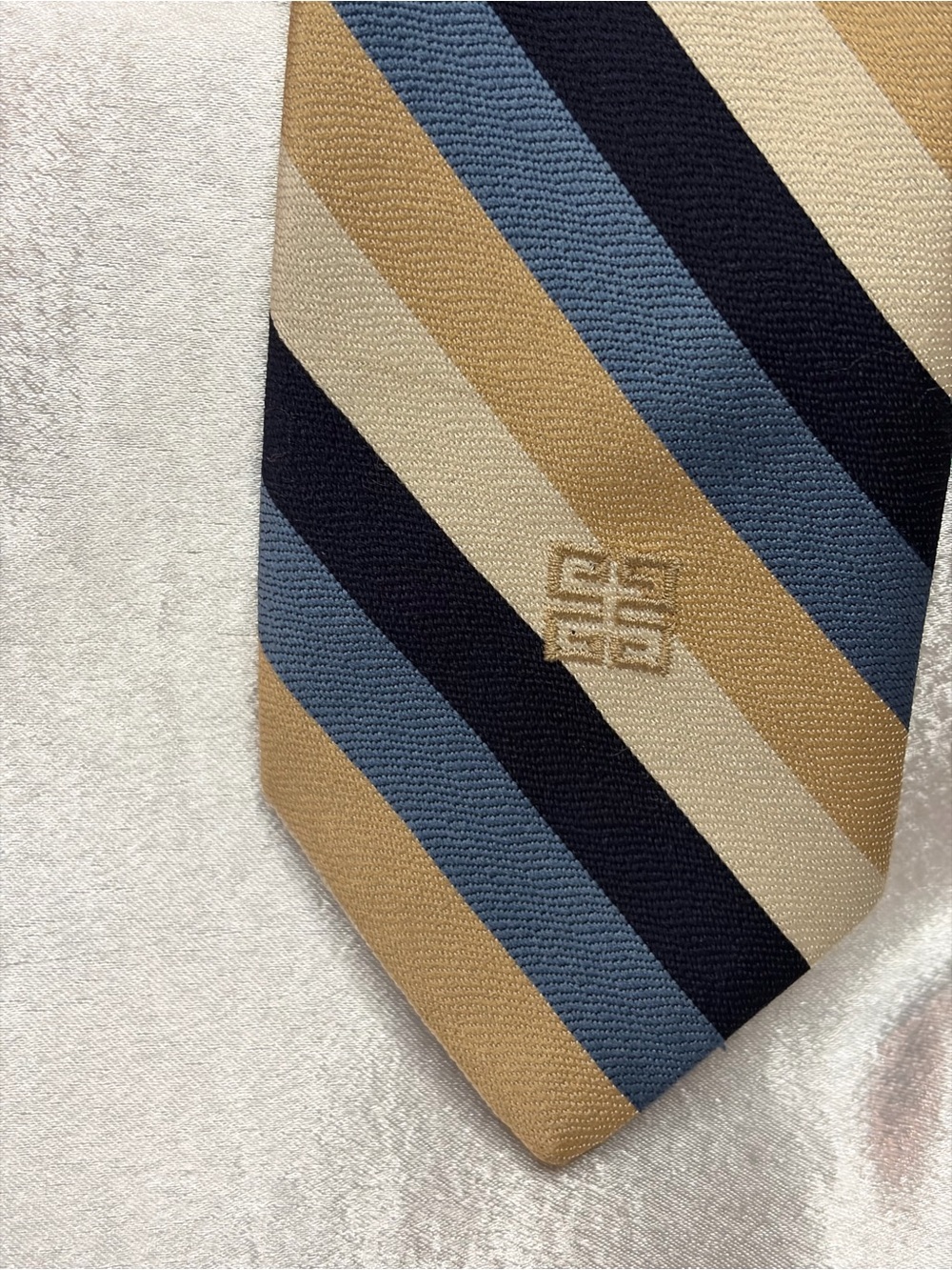 Givenchy Striped Silk Tie Necklace Accent in Navy, Light Blue & Gold - Picture 4 of 8